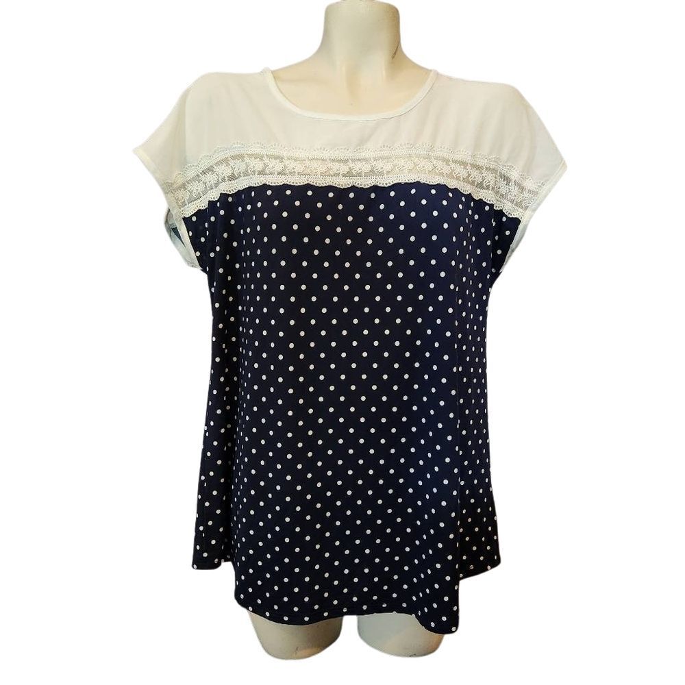Polka Dot Navy and White Women's‎ Top